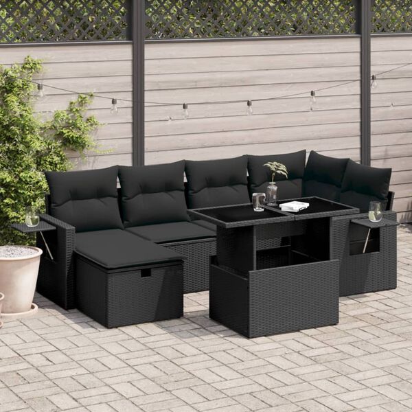 vidaXL Set Divani da Giardino con Cuscini 7pz Nero Polyrattan