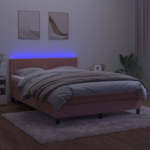 vidaXL Letto a Molle con Materasso e LED Rosa 140x190 cm in Velluto