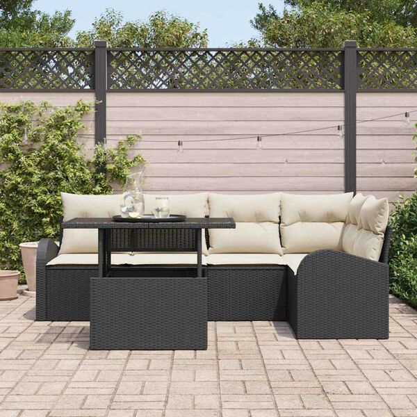 vidaXL Set Divano da Giardino 6 pcs Nero 100 x 55 x 73 cm Poly Rattan