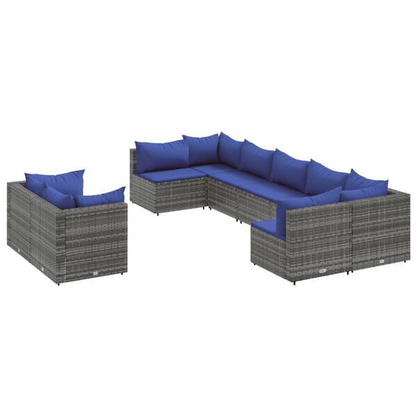 vidaXL Set Divano da Giardino 9 pz con Cuscini Grigio in Polyrattan