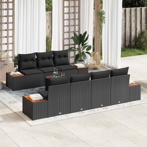 vidaXL Set Divano da Giardino con cuscino 8 pcs Nero Poly Rattan