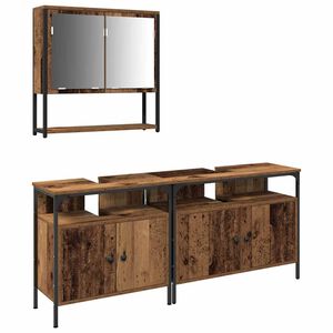 vidaXL Set di mobili per il bagno 3 pz Marrone Legno ingegnerizzato