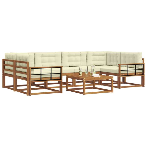 vidaXL Set di divani da esterno con cuscino 7 pcs Naturale e Crema