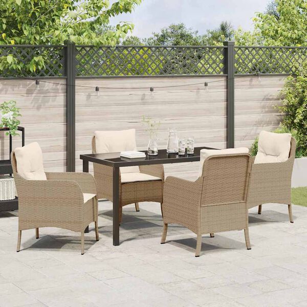 vidaXL Set da Pranzo per Giardino con cuscino 5 pcs Beige polyrattan