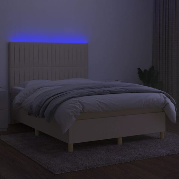 vidaXL Letto a Molle con Materasso e LED Crema 140x190 cm in Tessuto