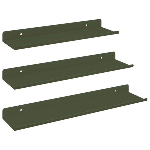 vidaXL Mensola sospesa 3 pcs Verde oliva 40 x 9 x 2,5 cm Acciaio