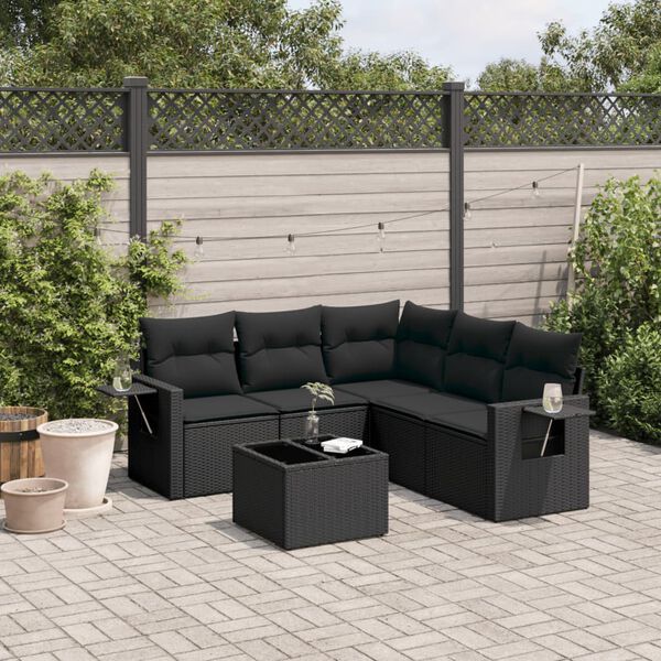 vidaXL Set Divano da Giardino 6 pz con Cuscini Nero in Polyrattan