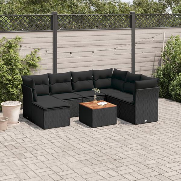 vidaXL Set Divani da Giardino con Cuscini 8 pz Nero in Polyrattan