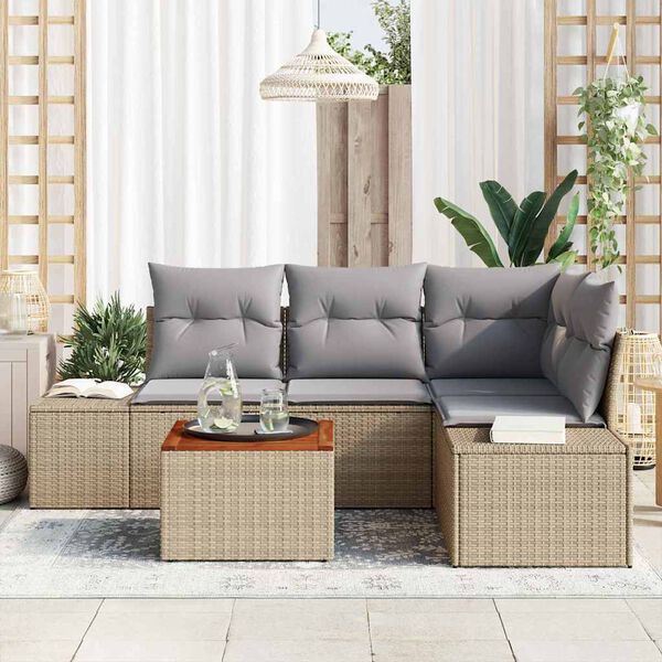 vidaXL Set Divano da Giardino 5 pcs Beige e Grigio Chiaro polyrattan