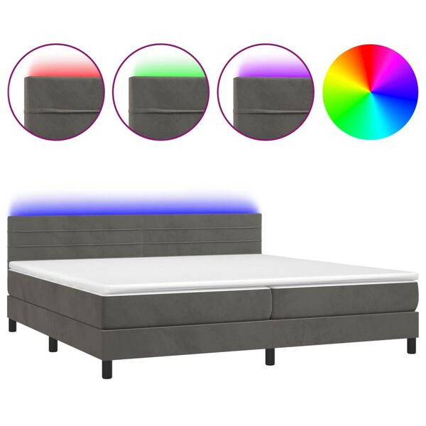 vidaXL Letto a Molle con Materasso e LED Grigio Scuro 200x200 cm