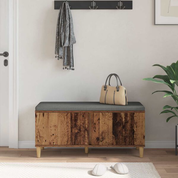 vidaXL Panca per ingresso con cuscino Legno vecchio 100 x 38 x 46 cm