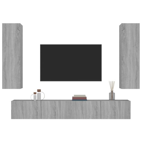 vidaXL Set di Mobili Porta TV 4 pz Grigio Sonoma in Legno Multistrato