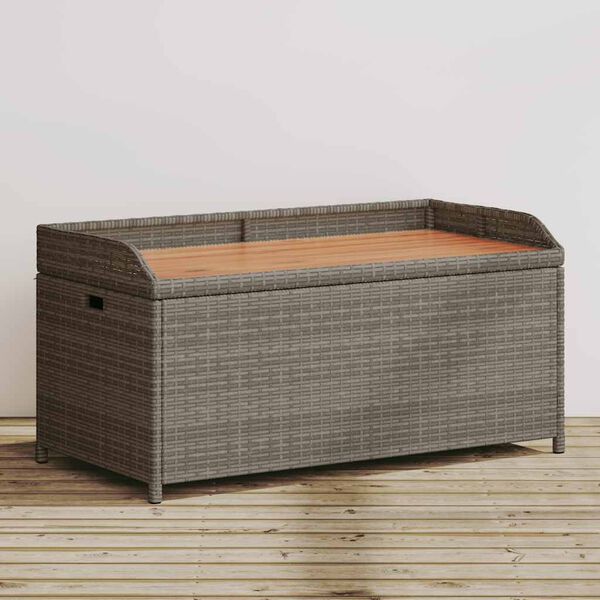vidaXL Panca Portaoggetti Giardino Grigia 100x50x52 Polyrattan Acacia
