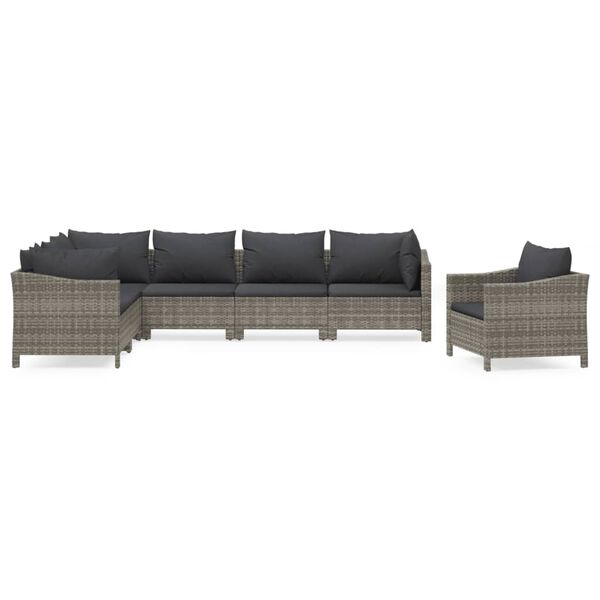 vidaXL Set Divani da Giardino 7 pz con Cuscini in Polyrattan Grigio