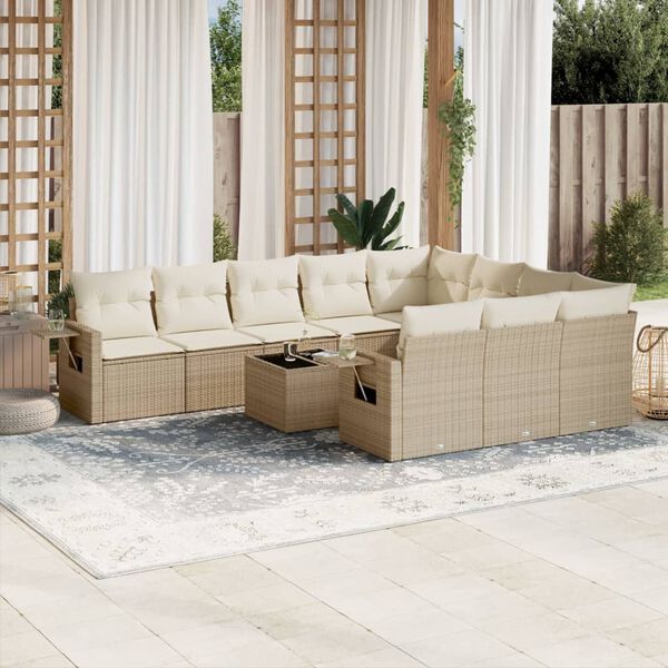 vidaXL Set Divani da Giardino 11 pz con Cuscini Beige in Polyrattan