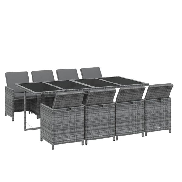 vidaXL Set Pranzo da Giardino 9 pz con Cuscini in Polyrattan Grigio