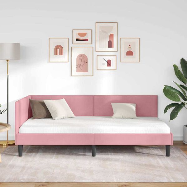 vidaXL Cornice del letto ad angolo Rosa 90 cm x 200 cm Velluto