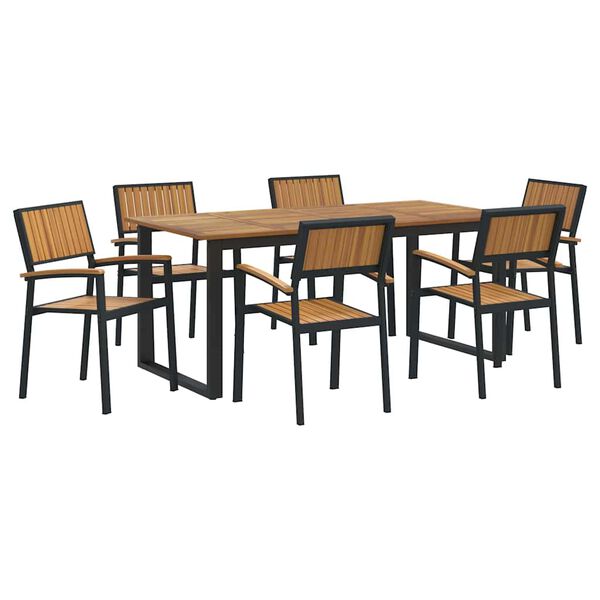 vidaXL Set da Pranzo per Giardino 7 pcs Nero Legno di Acacia Massello
