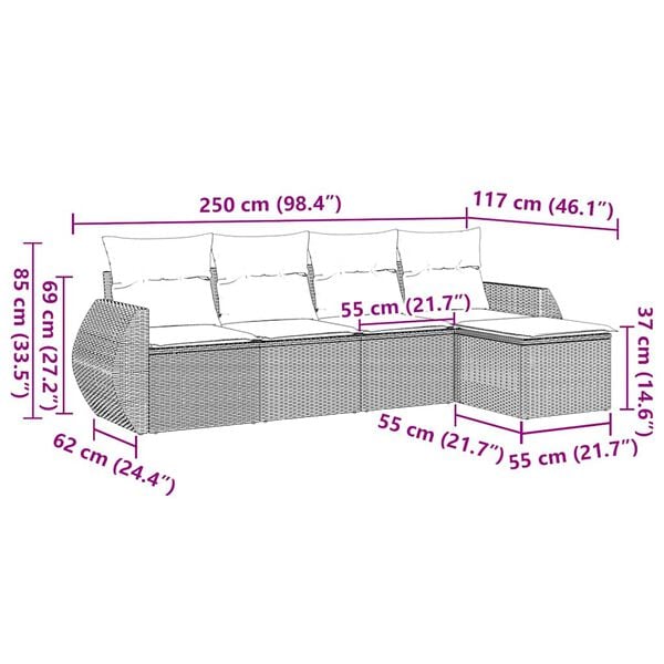 vidaXL Set Divani da Giardino 5 pz con Cuscini in Polyrattan Nero