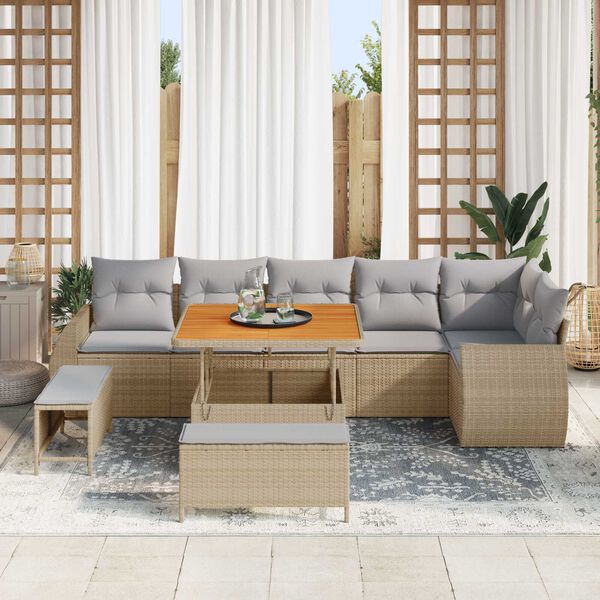 vidaXL Set Divano da Giardino 9 pcs Beige polyrattan