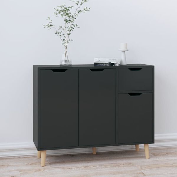 vidaXL Credenza Nero Lucido 90x30x72 cm in Legno Multistrato