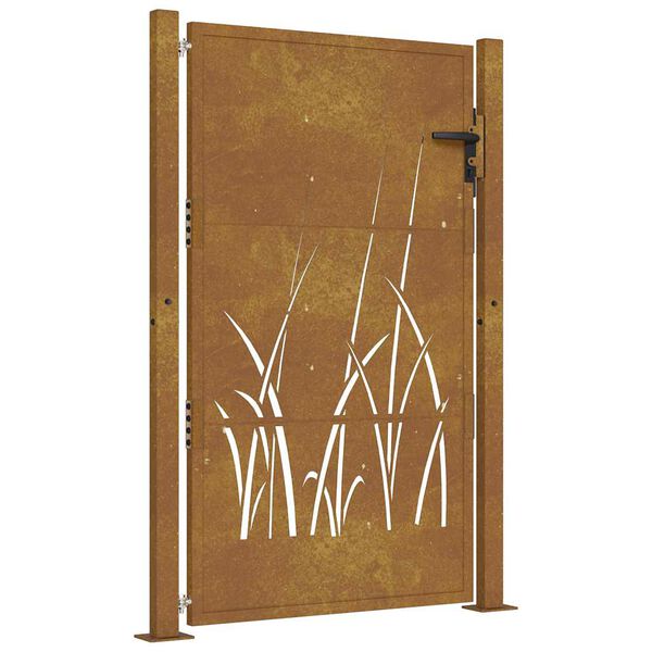 vidaXL Cancello da giardino 100x125 cm in acciaio Corten con design erba