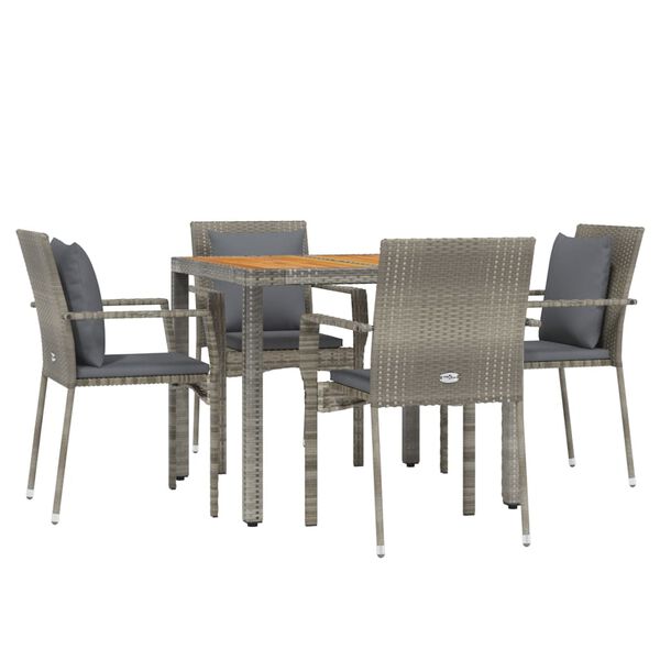 vidaXL Set da Pranzo da Giardino 5 pz con Cuscini in Polyrattan Grigio