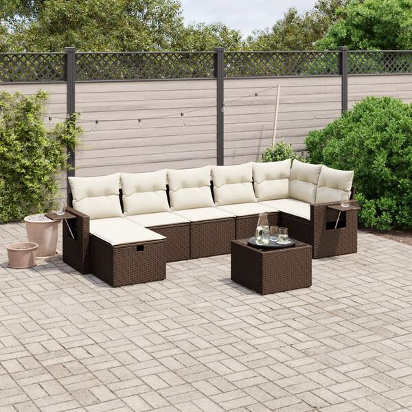 vidaXL Set Divani da Giardino 8 pz con Cuscini Marrone in Polyrattan