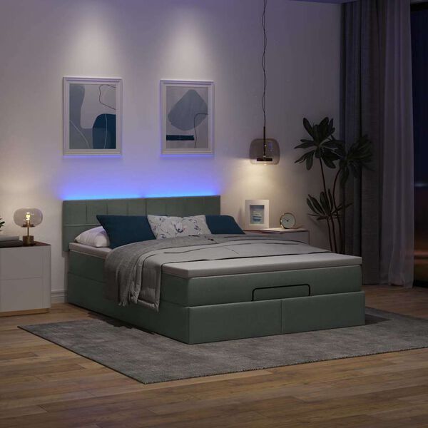 vidaXL Pouf Letto con Materasso e LED Grigio Scuro 140x190 cm