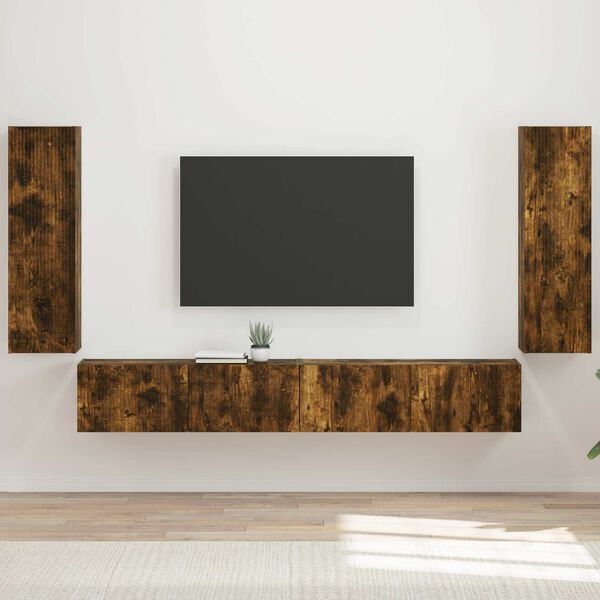 vidaXL Set di Mobiletto da TV a Parete 4 pcs Rovere fum&eacute;