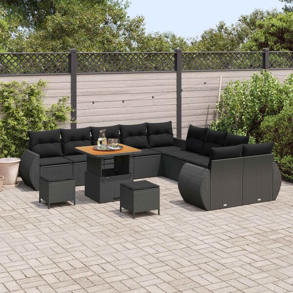 vidaXL Set Divano da Giardino 13 pcs Nero polyrattan
