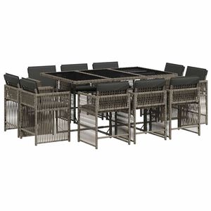 vidaXL Set da Pranzo da Giardino 11pz con Cuscini in Polyrattan Grigio