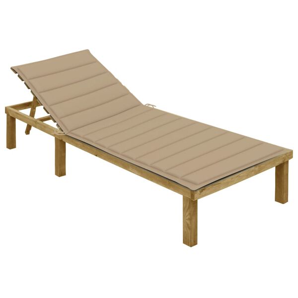vidaXL Lettino da Giardino con Cuscino Beige Legno Pino Impregnato