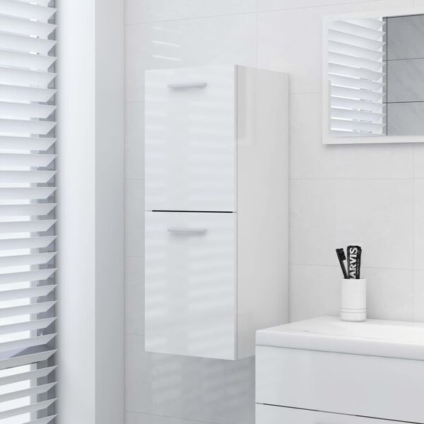 vidaXL Mobile da Bagno Bianco Lucido 30x30x80 cm in Legno Multistrato