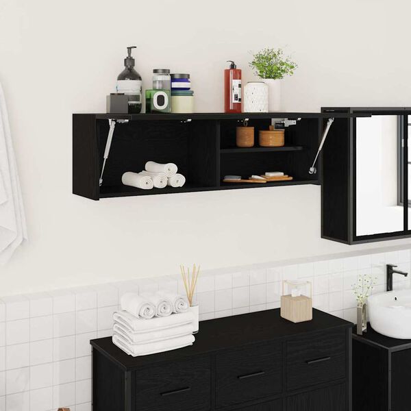 vidaXL Mobile da Bagno a Parete Nero 100x25x30 cm in Truciolato