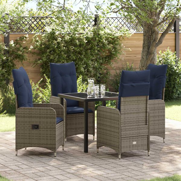 vidaXL Set da Pranzo per Giardino con cuscino 5 pcs Nero polyrattan
