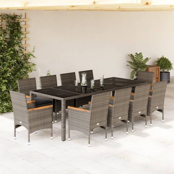 vidaXL Set da Pranzo da Giardino 11pz con Cuscini Polyrattan e Vetro
