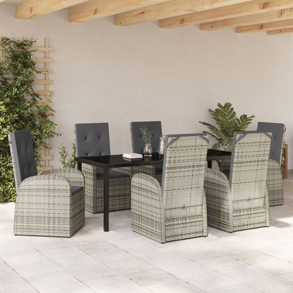vidaXL Set da Pranzo per Giardino con cuscino 7 pcs Grigio polyrattan