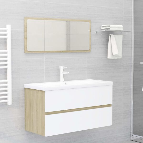 vidaXL Set Mobili da Bagno Bianco e Rovere Sonoma in Legno Multistrato