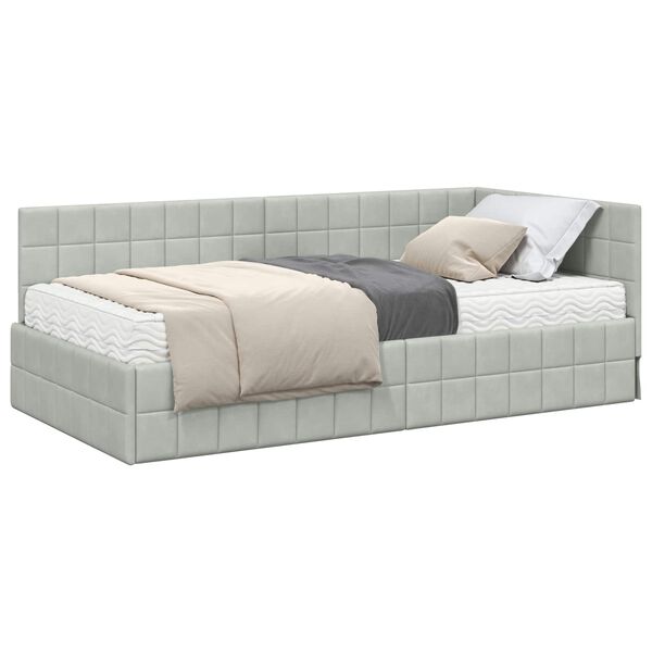 vidaXL Struttura Letto Angolare con Materasso 2 pcs Grigio chiaro