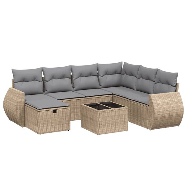 vidaXL Set Divano da Giardino 8 pz con Cuscini Beige Misto Polyrattan