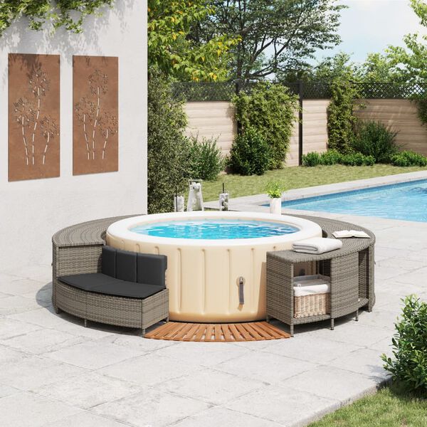 vidaXL Bordo per Spa Grigio in Polyrattan e Legno Massello di Acacia
