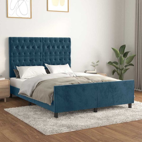 vidaXL Giroletto senza Materasso Blu Scuro 140x200 cm Velluto