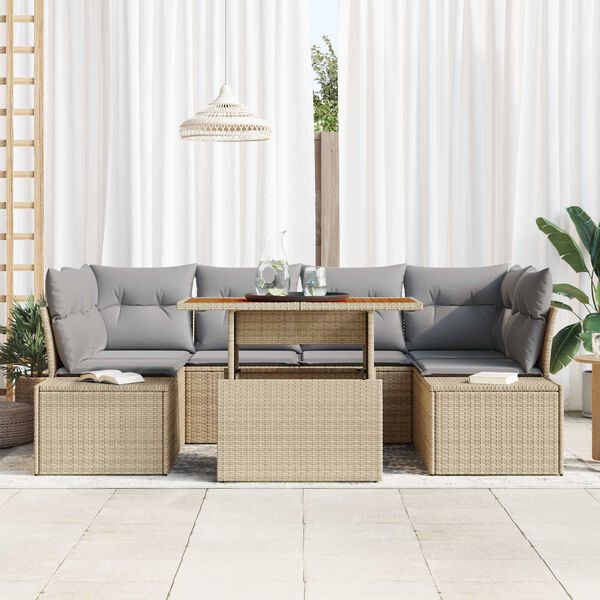 vidaXL Set Divano da Giardino 7 pcs Beige Poly Rattan