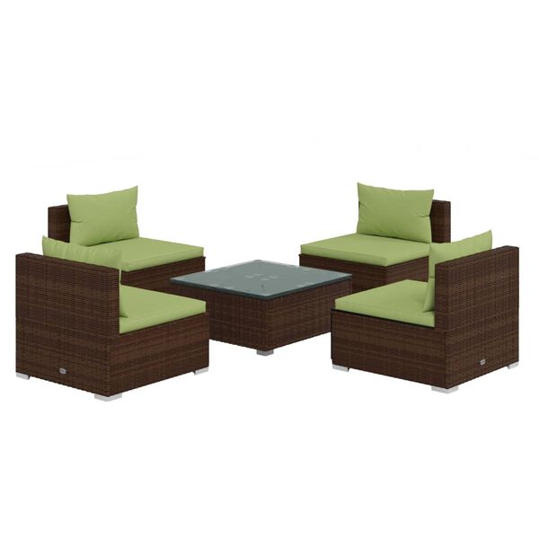 vidaXL Set Divani da Giardino 5 pz con Cuscini in Polyrattan Marrone