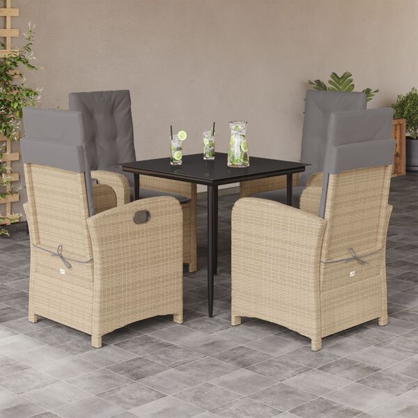 vidaXL Set Pranzo da Giardino 5 pz con Cuscini Beige Misto Polyrattan