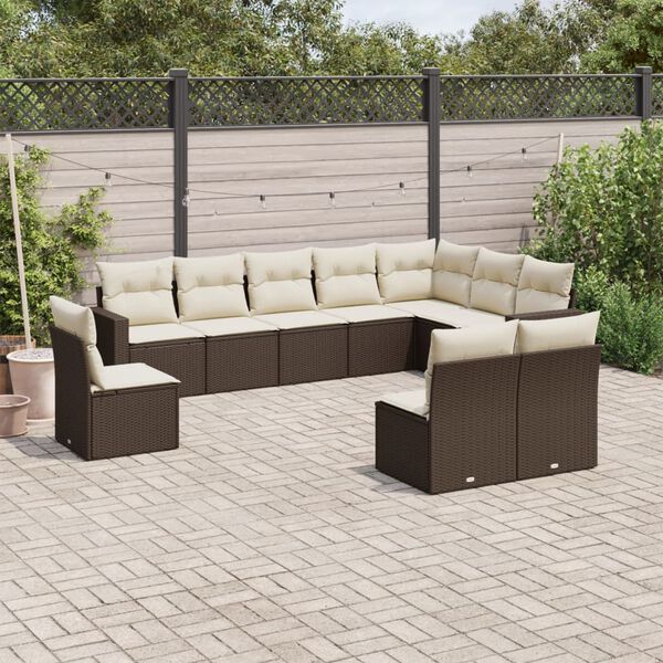 vidaXL Set Divani da Giardino 10pz con Cuscini in Polyrattan Marrone