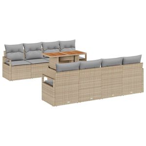 vidaXL Set Divano da Giardino con cuscino 9 pcs Beige e grigio