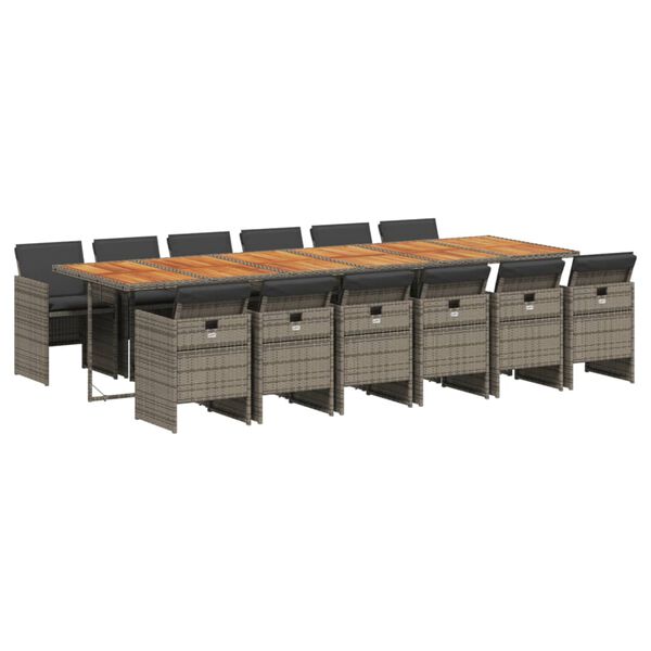 vidaXL Set da Pranzo da Giardino 13pz con Cuscini Grigio in Polyrattan