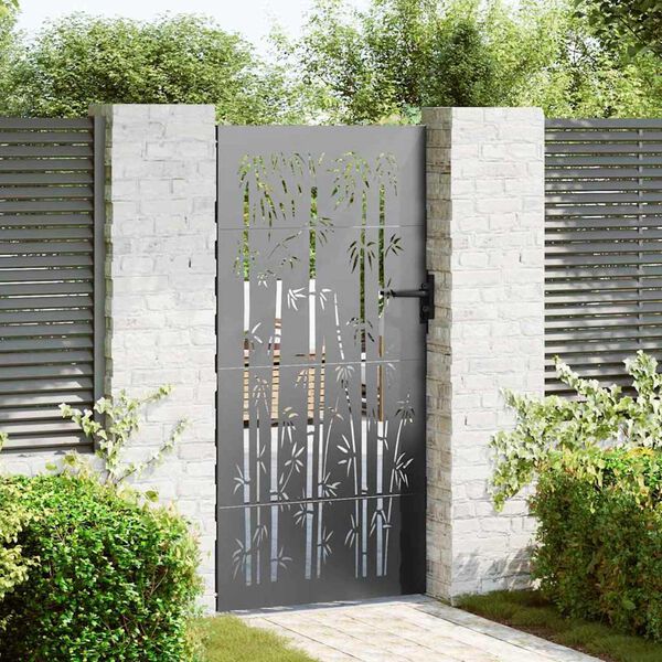 vidaXL Cancello da giardino 85x200 cm in acciaio corten e design in bambù